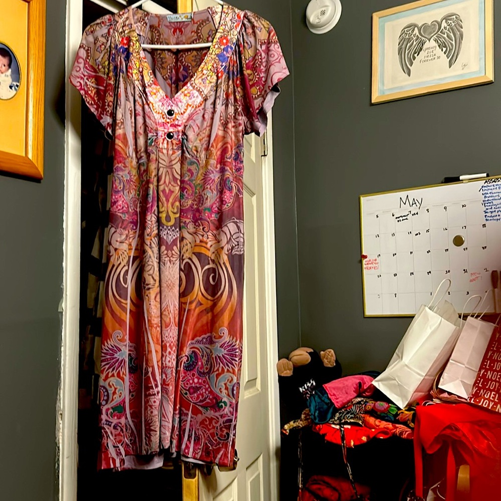 Boho soft silky material with paisley and flower print